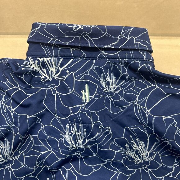 Johnnie O Mens Medium Blue Flower Floral Golf Polo Shirt Performance - Picture 7 of 7